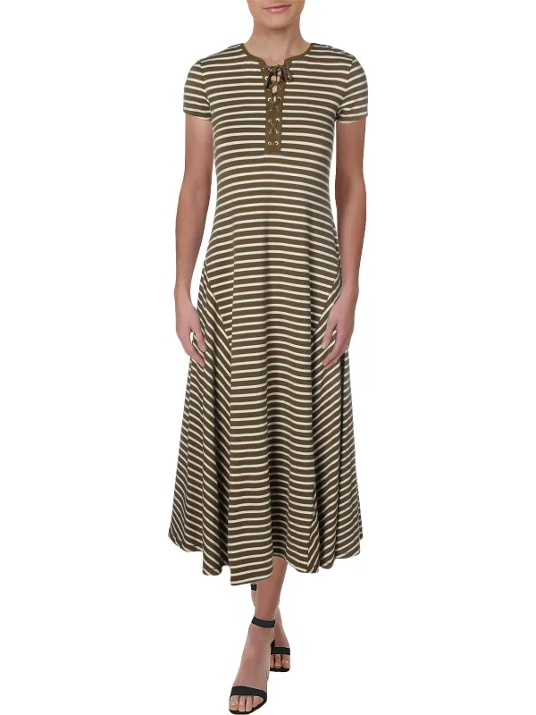 Lauren Ralph Lauren Petite Stripe Print Lace Up Maxi Dress Elegant Lace Maxi Dress