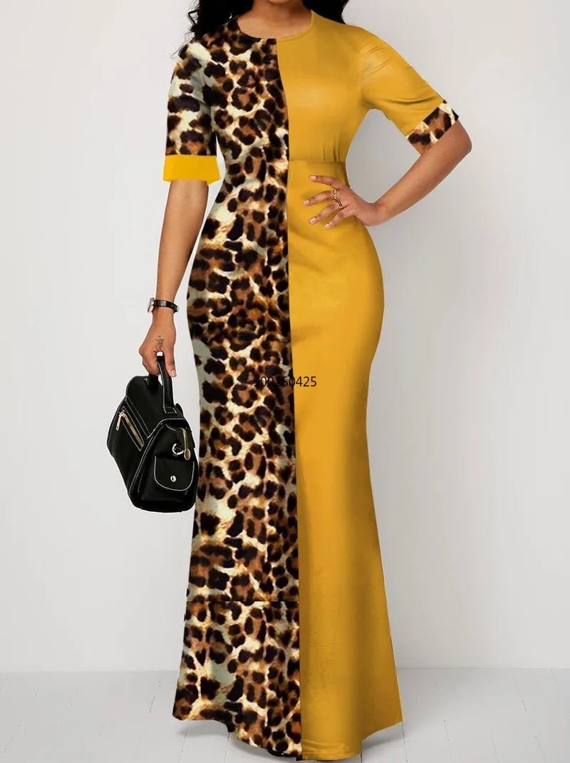 African Inspired Dashiki Print Leopard Robe Gowns: Elegant Long Maxi Dresses Chic Boho Print Maxi Dress