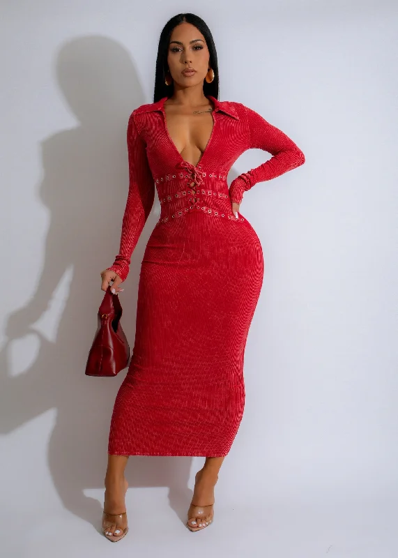 Love Spree Ribbed Maxi Dress Red Comfortable Cotton Maxi Dress