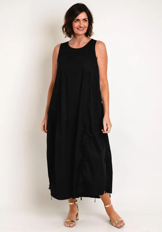 Malissa J Drawstring Detail Cotton Maxi Dress, Black Stylish One-Shoulder Maxi Dress