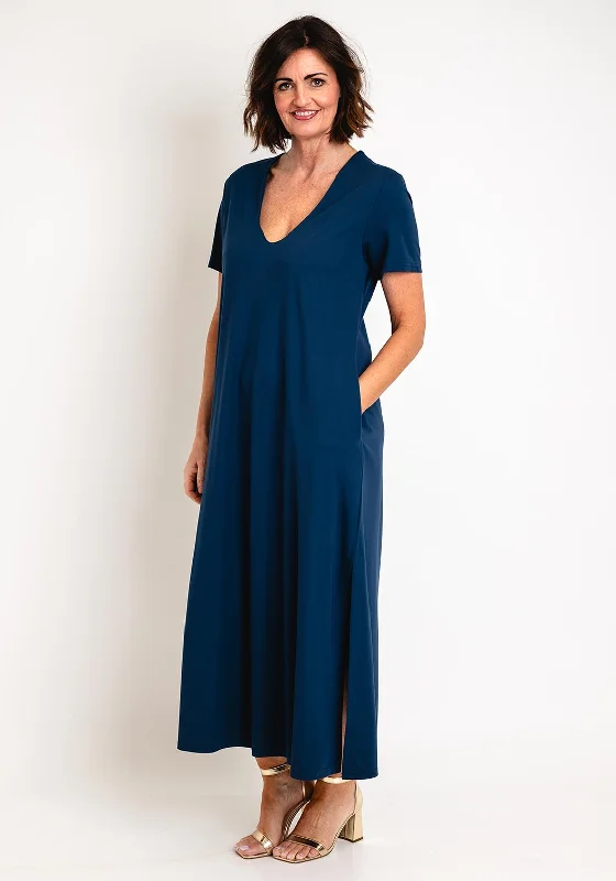 Natalia Collection One Size Jersey Maxi Dress, Blue Cozy Wrap Maxi Dress