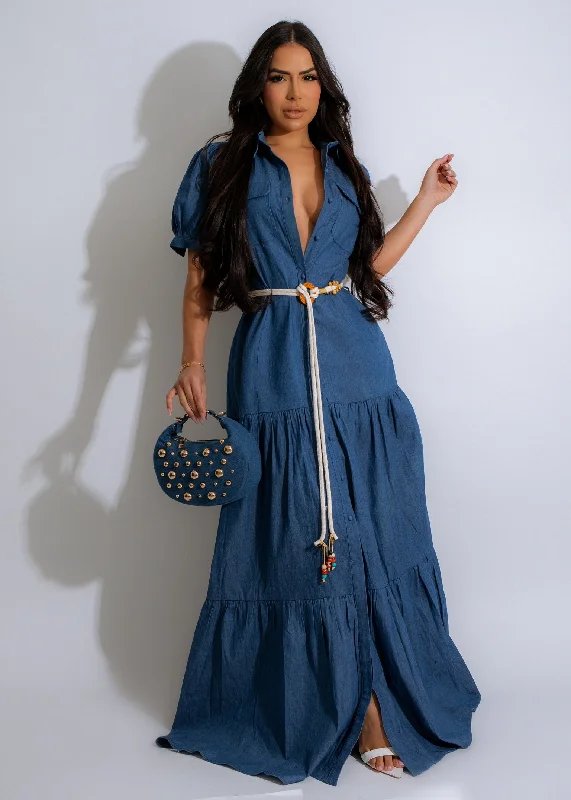 Mega Babe Maxi Dress Dark Denim Stylish One-Shoulder Maxi Dress