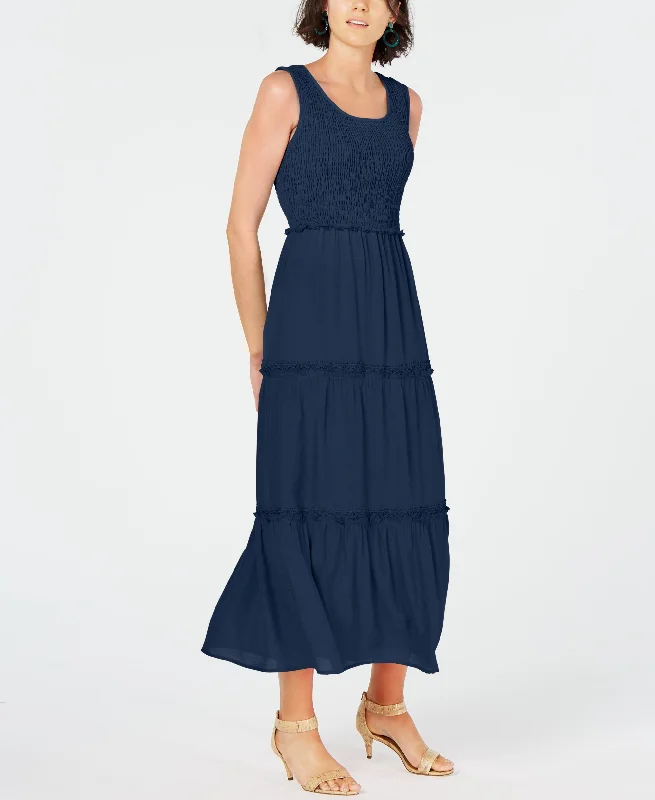 NY Collection Petite Smocked Maxi Dress Elegant Pleated Maxi Dress