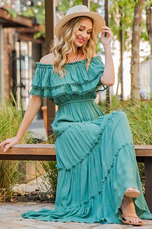 OFF THE SHOULDER RUFFLE MAXI DRESS Elegant Wraparound Maxi Dress