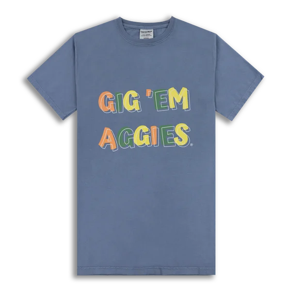 Colorful Gig 'Em Aggies T-Shirt Satin Blend Silk Blend Wool Blend