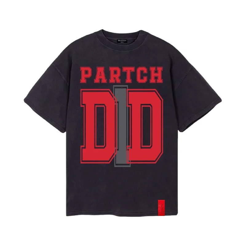 PARTCH DD1 College Oversized Tee Vintage Black Cotton Fitted T-Shirt Seamless Stretchy