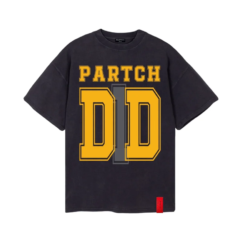 PARTCH DD1 6769 Oversized Tee Vintage Black Cotton Ribbed T-Shirt High Neck Heavyweight