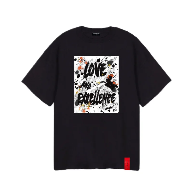 PARTCH Love & Excellence Oversized Tee Black Cotton Spandex Blend Rayon Blend Denim Blend