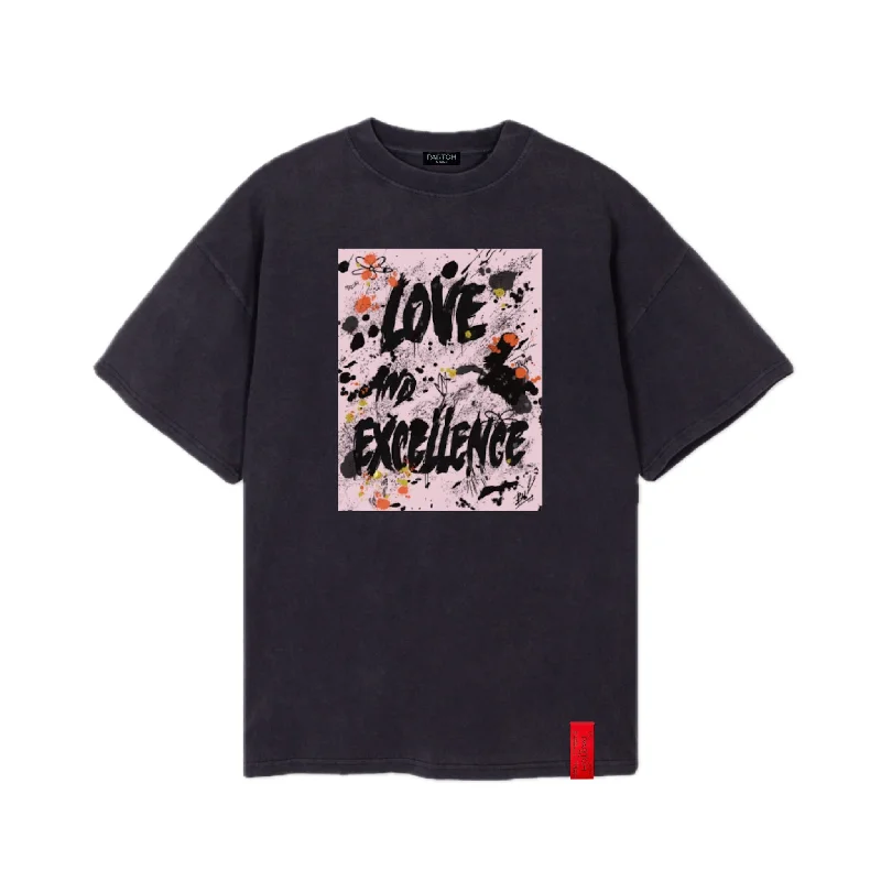 PARTCH Love & Excellence Oversized Tee Vintage Black Cotton Mesh Blend Leather Blend Suede Blend