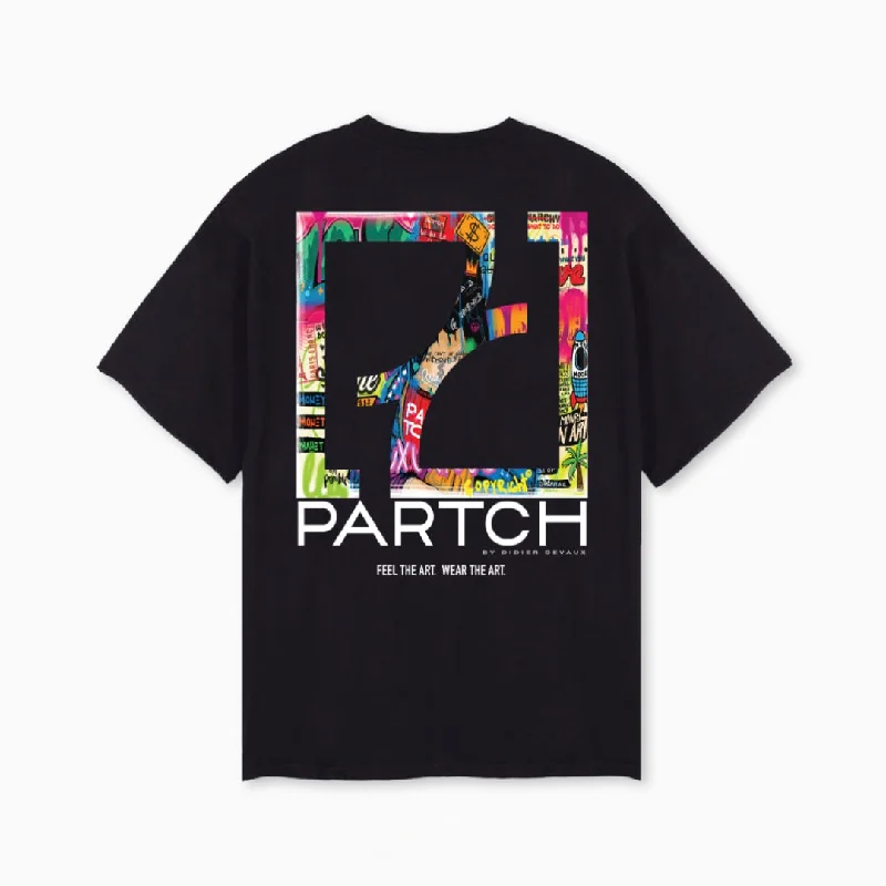 PARTCH Mona Oversized Tee Black Organic Cotton Fleece Nylon Spandex