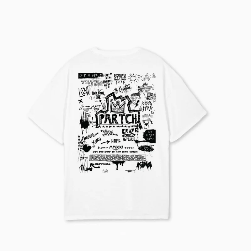 PARTCH Pop Love Oversized Tee White Cotton Mesh Fabric Canvas Fabric Denim Fabric