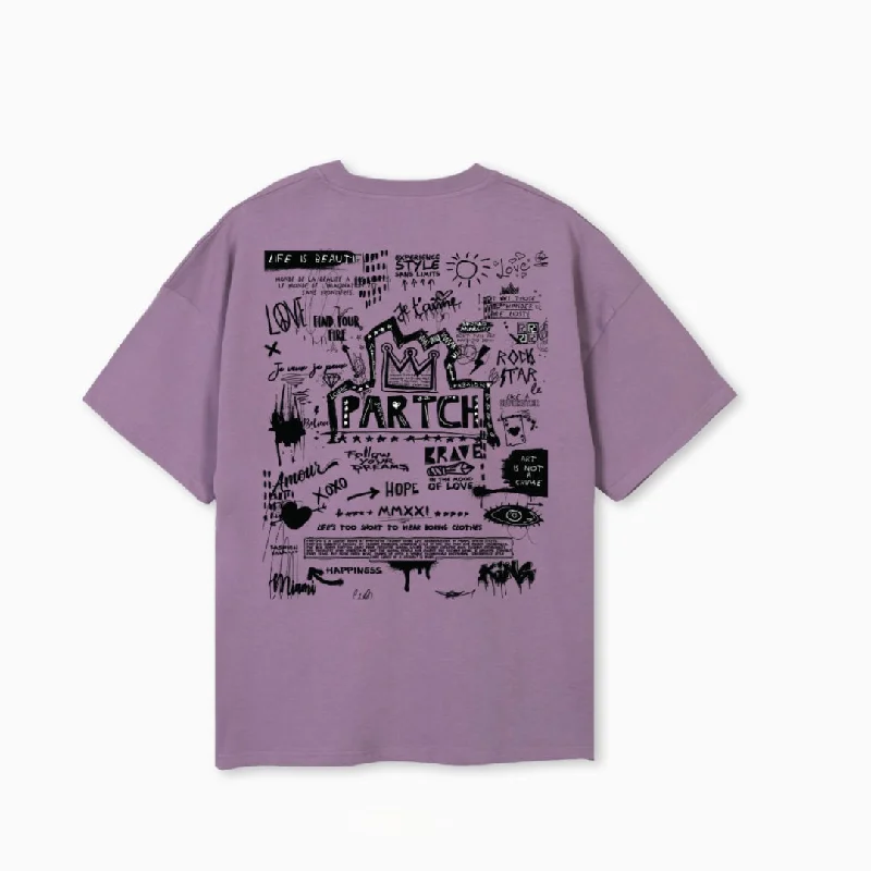 Partch Pop Love Oversized Tee Purple Cotton Striped Floral Plaid