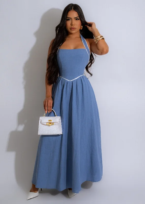 Perfect Everyday Vibe Maxi Dress Blue Elegant Pleated Maxi Dress