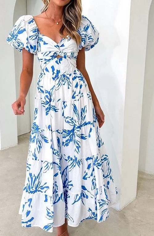 Puff sleeve maxi dress *Online Only* Trendy Maxi Dress with Lace