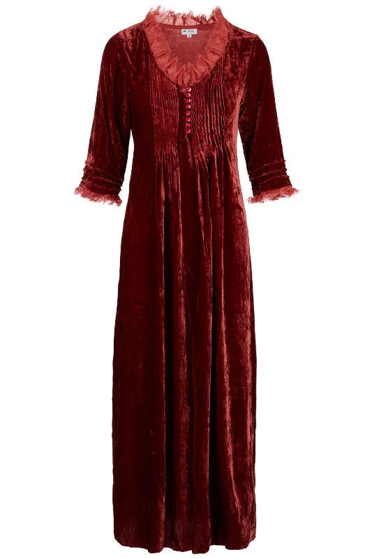 Silk Velvet Annabel Maxi Dress in Terracotta Comfortable Bohemian Maxi Dress