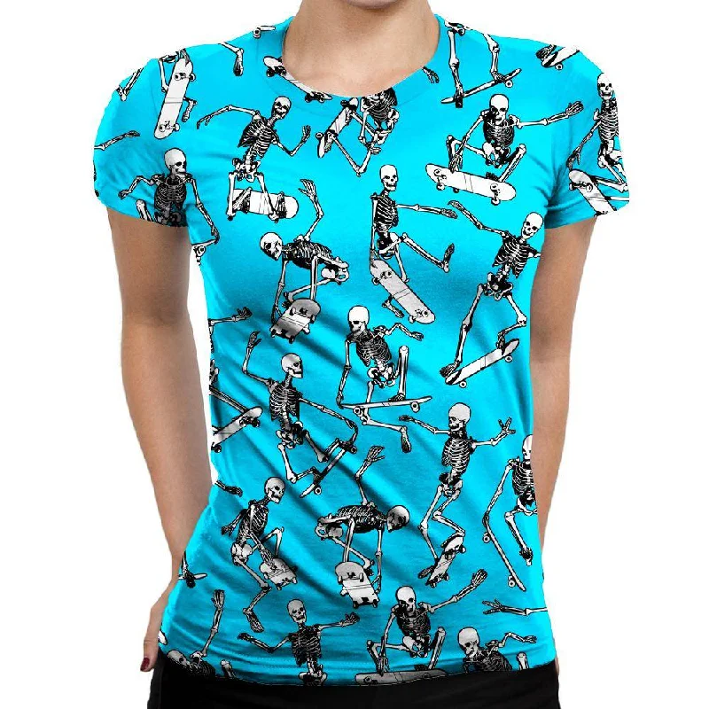 Skateboarding Skulls Blue Womens T-Shirt Wool Fabric Cashmere Fabric Tweed Fabric