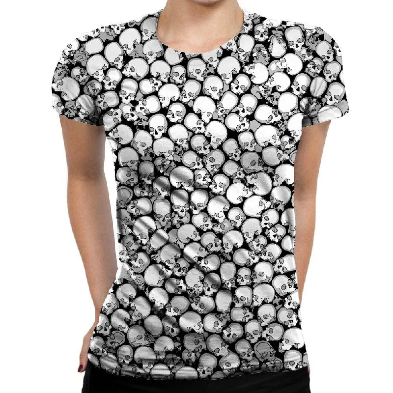 Skull Pattern Womens T-Shirt Hooded Caped Shawl Collar