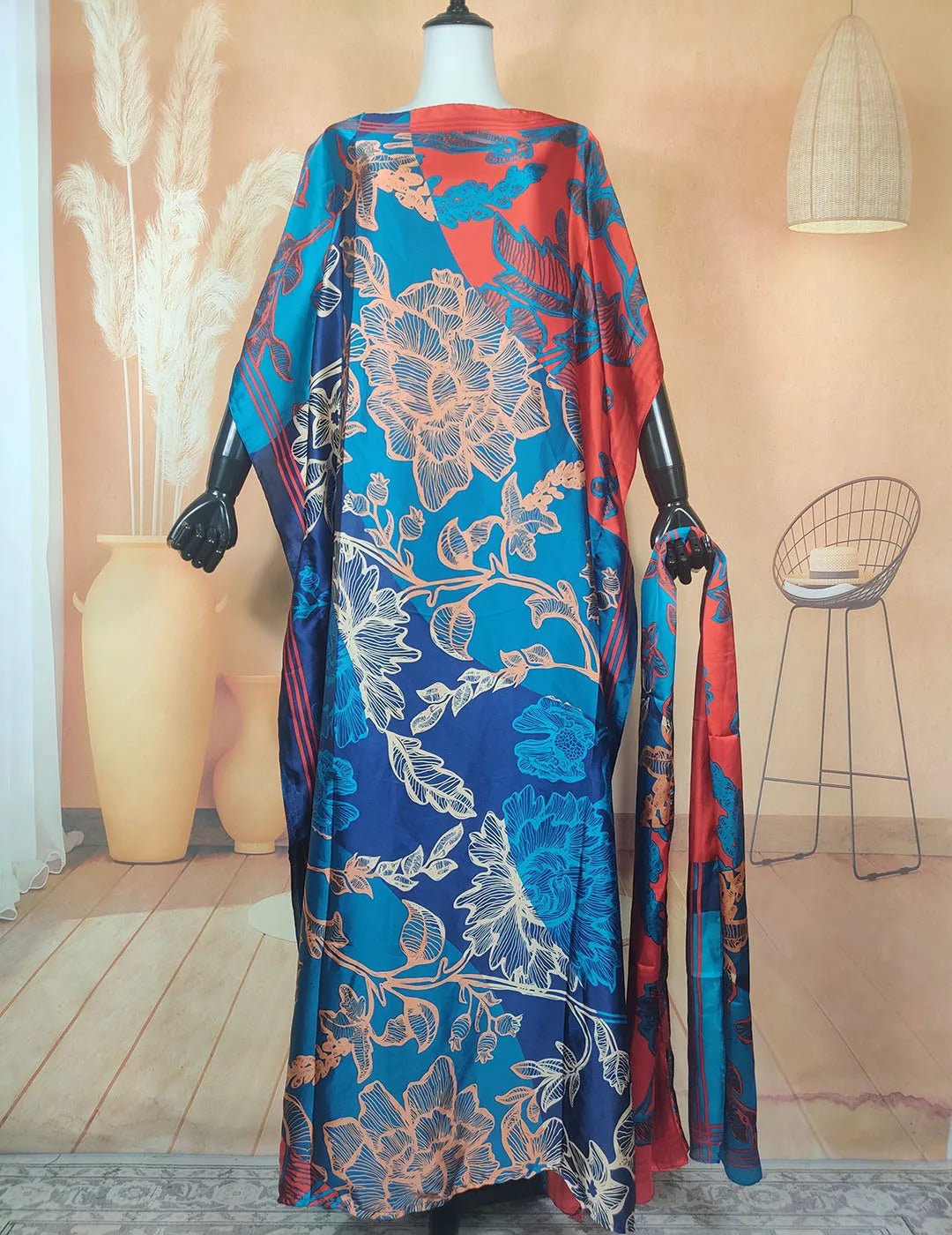 Stunning Silk Kaftan Maxi Dress with Matching Scarf: Perfect Summer Boho Beachwear for Women Cozy Maxi Dress with Slit