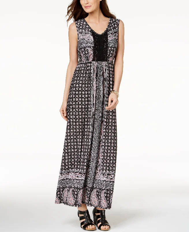 Style & Co Petite Printed Crochet Maxi Dress Trendy Button Front Maxi Dress