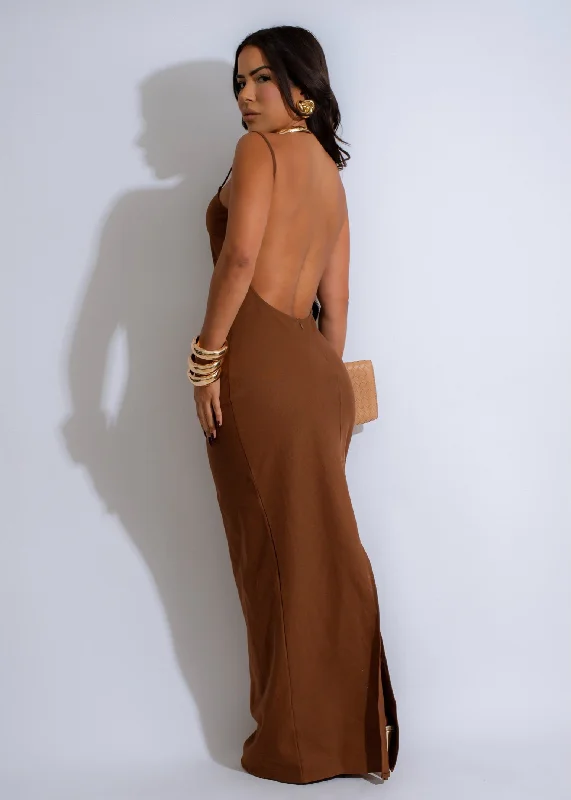 Sundown Slip Linen Maxi Dress Brown Comfortable Cotton Maxi Dress