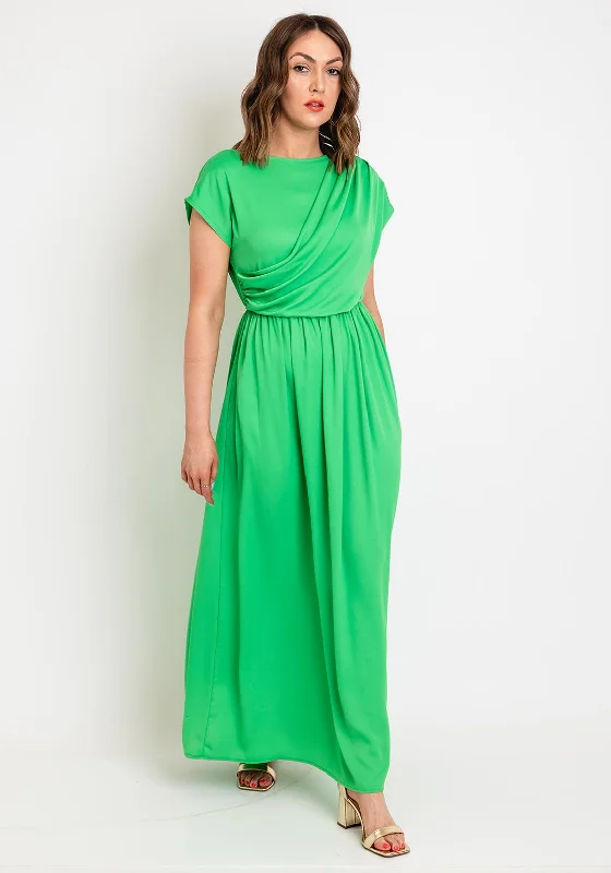 This Girl Curiosity Charlotte Drape Front Maxi Dress, Green Trendy Maxi Dress with Lace