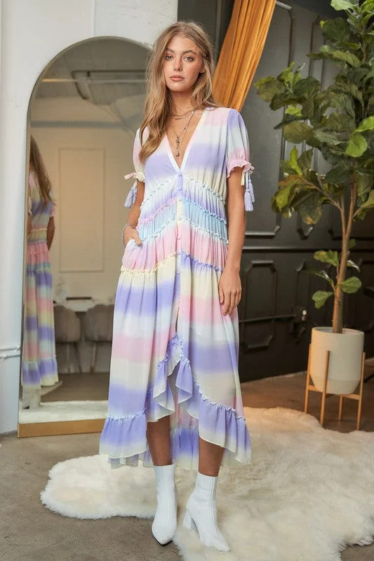 Striped Puff Sleeve Maxi Dress *Online Only* Comfortable Bohemian Maxi Dress