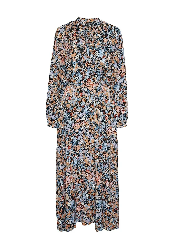 Vero Moda Ginny Floral Maxi Dress, Black Elegant Wraparound Maxi Dress