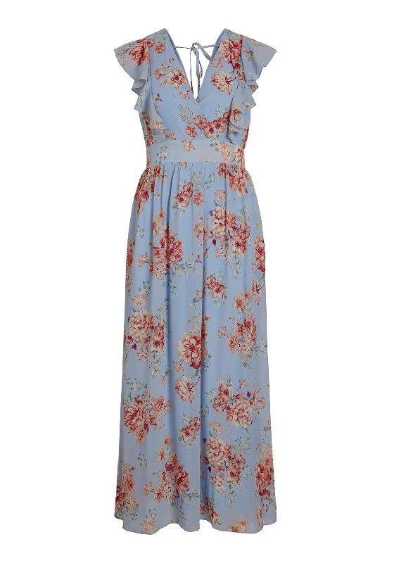 Vila Karin Floral Print Maxi Dress, Kentucky Blue Fashionable Layered Maxi Dress