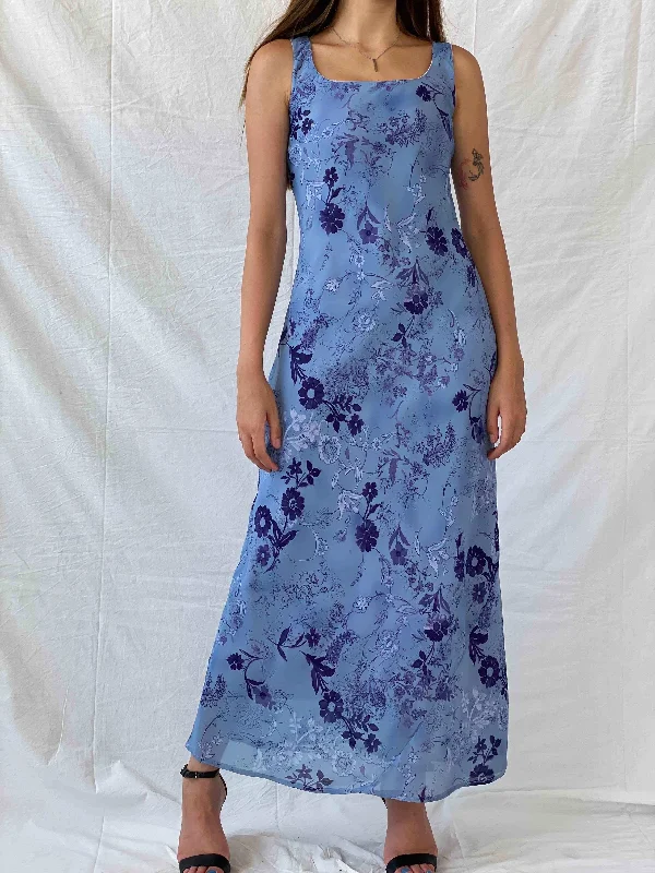 Vintage All That Jazz Blue & Navy Floral Sleeveless Maxi Dress - S Classic Strapless Maxi Dress