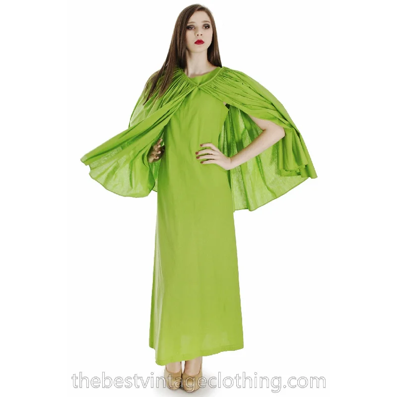 Vintage 1960s Vuokko Nurmesniemi RARE Lime Green Maxi Dress with Voluminous Cape 38/10 Chic Summer Floral Maxi Dress