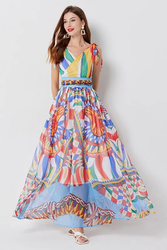 Chiffon Printed Maxi Dress *Online Only* Fashionable Chiffon Tiered Maxi Dress