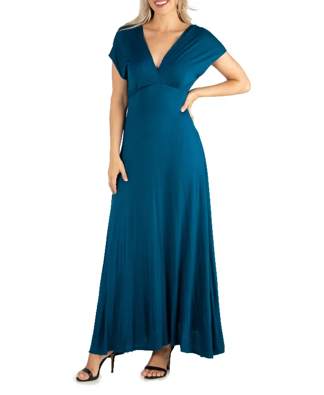 Women's Cap Sleeve V-Neck Maxi Dress Trendy Maxi Dress with Straps