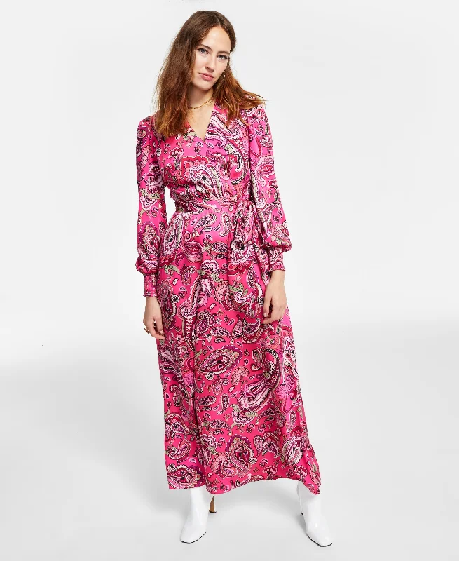 Women's Paisley Maxi Dress Trendy Maxi Dress with Bow