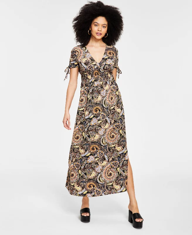 Women's Paisley-Print V-Neck Maxi Dress Trendy A-Line Maxi Dress