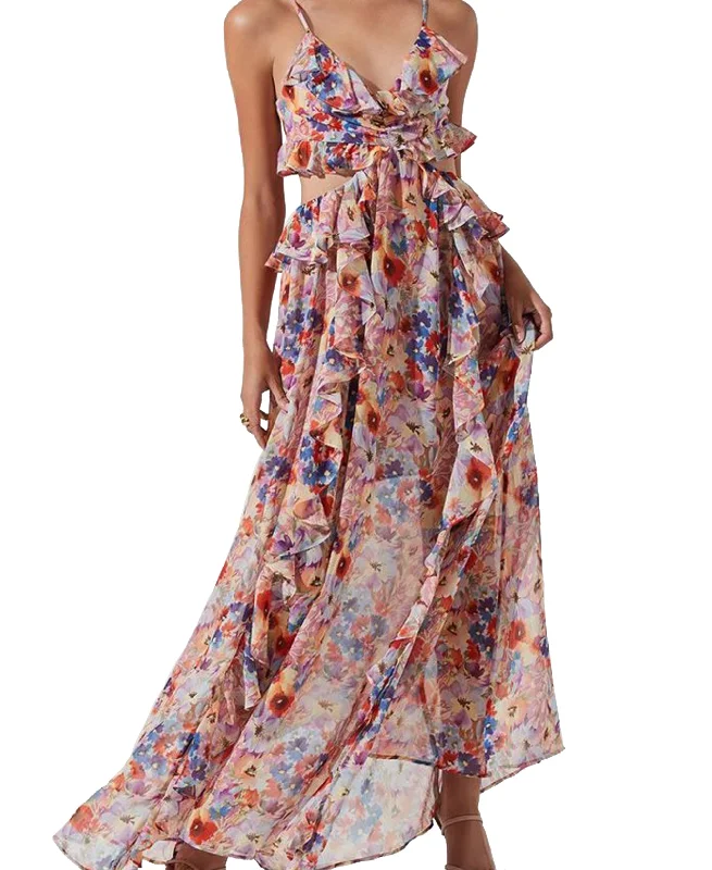 Women's Palace Floral-Print Ruffled Maxi Dress Elegant Floral Maxi Dress