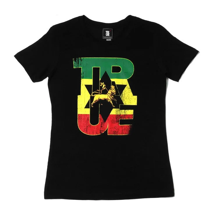 Womens True Logo Lion T-Shirt Black Print Jacquard Patchwork