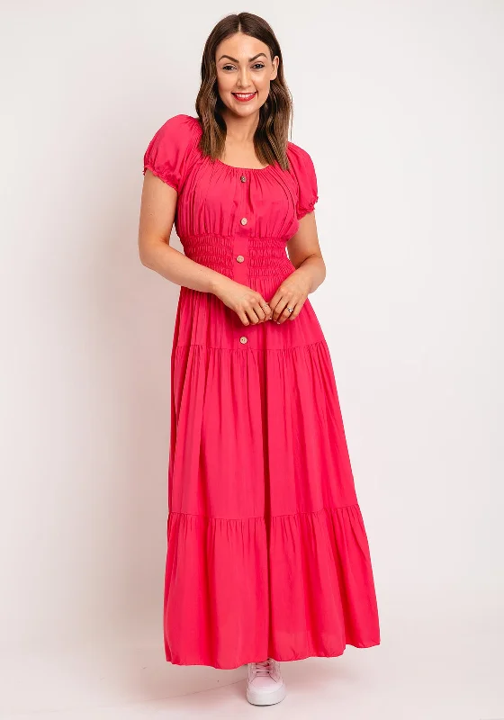 Serafina Collection One Size Shirred Waist Maxi Dress, Pink Elegant Wraparound Maxi Dress