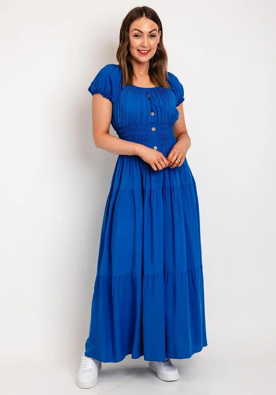 Serafina Collection One Size Shirred Waist Maxi Dress, Royal Blue Comfortable Cotton Maxi Dress