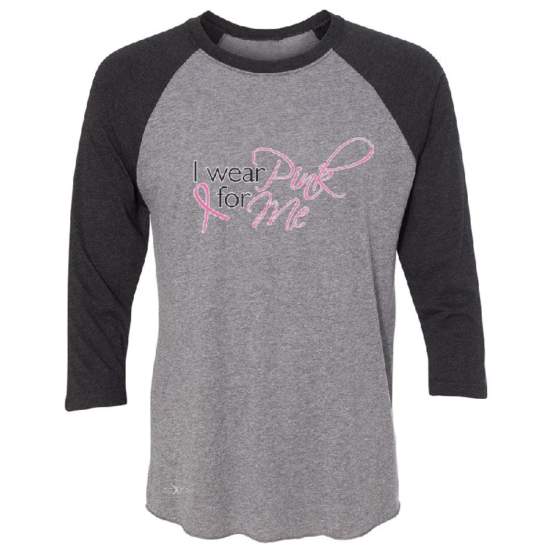 Zexpa Apparel I Wear Pink For Me 3/4 Sleevee Raglan Tee Breast Cancer Awareness Month Tee V-Neck T-Shirt Long Sleeve Cotton