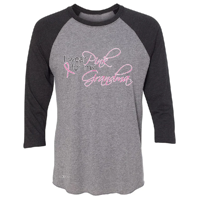 Zexpa Apparel I Wear Pink For My Grandma 3/4 Sleevee Raglan Tee Breast Cancer October Tee Ribbed Striped Patterned