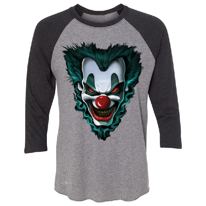 Zexpa Apparelâ„¢ Freakshow Joker Clown Scary 3/4 Sleevee Raglan Tee Halloween Eve Costume Tee Terry Blend Velvet Blend Canvas Blend