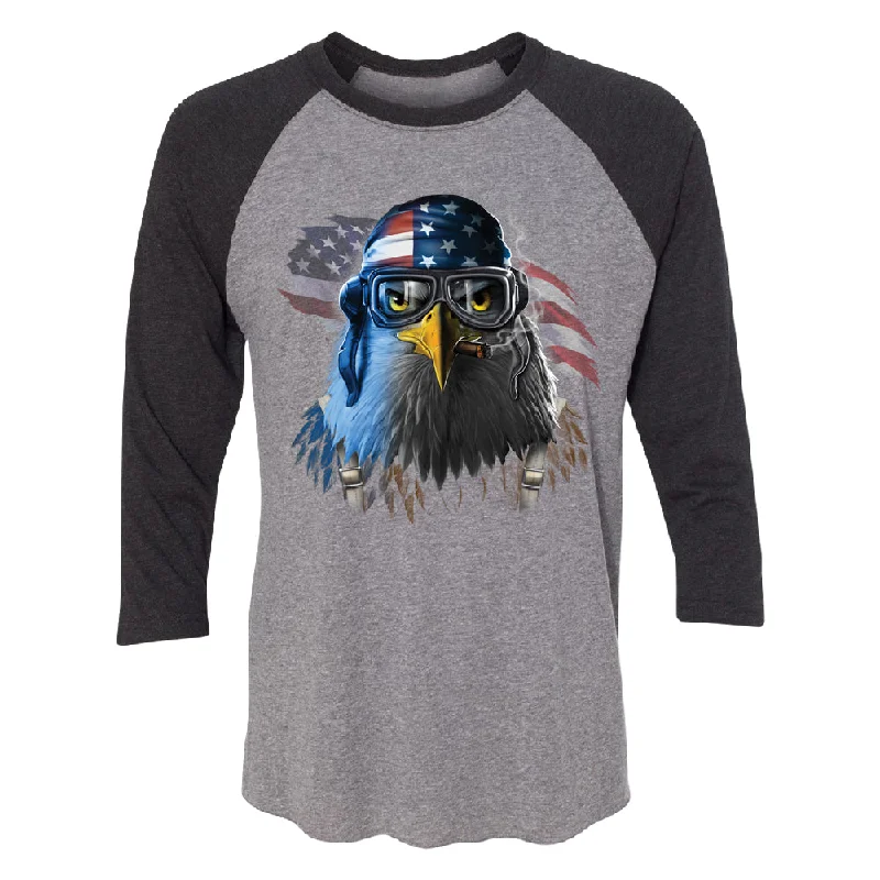 Zexpa Apparelâ„¢ Freeodom Fighther American Eagle 3/4 Raglan Tee Houndstooth Herringbone Solid