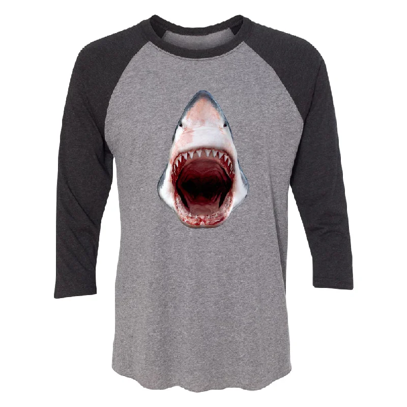 Zexpa Apparelâ„¢ Great White Shark 3D Print 3/4 Raglan Tee Mesh Canvas Denim