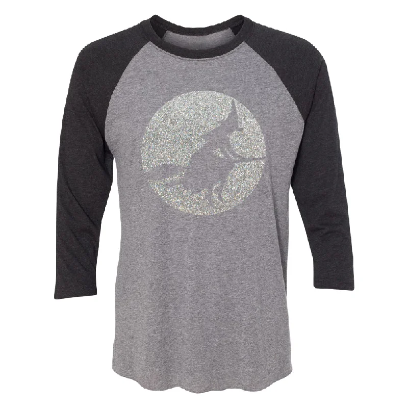 Zexpa Apparel™ Full Moon Witch Sillouette 3/4 Raglan Tee Iron Safe Non-Iron Wrinkle Free