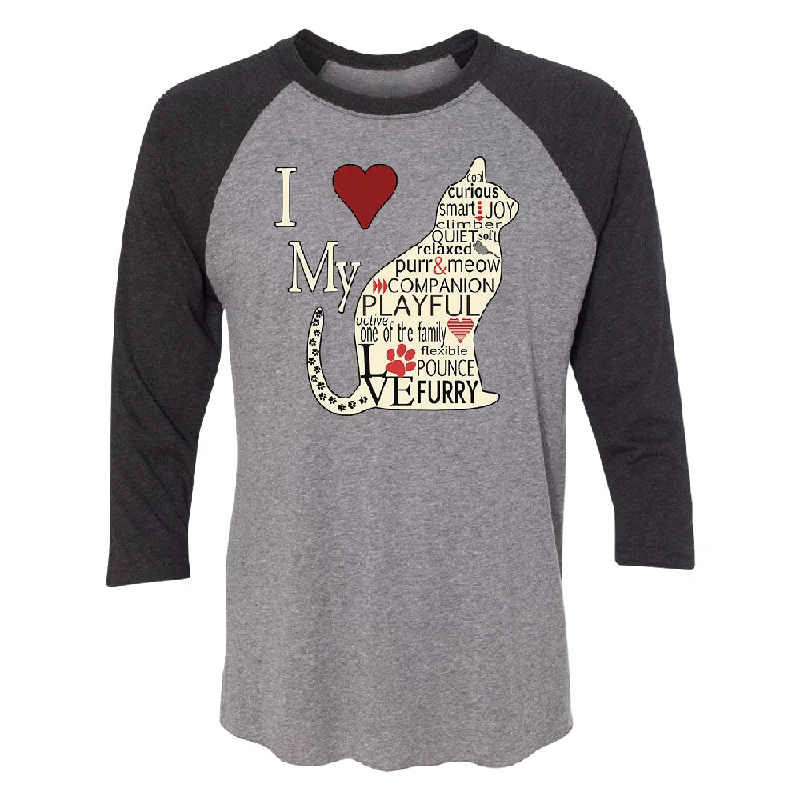 Zexpa Apparel™ I Love My Cat 3/4 Raglan Tee Knit Fabric Woven Fabric Fleece Fabric