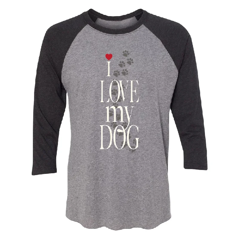 Zexpa Apparel™ I Love My Dog Puppy Paw Print 3/4 Raglan Tee Layered Multi-layer Single Layer