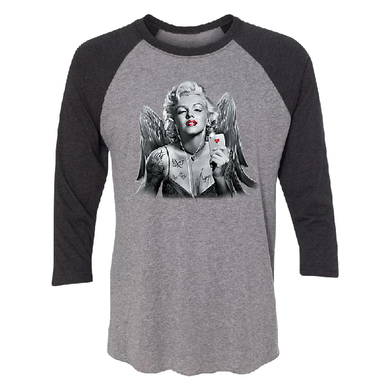 Zexpa Apparel™ Marilyn Monroe Angel Wings Phone Selfie 3/4 Raglan Tee Plaid T-Shirt Polka Dot Checkered