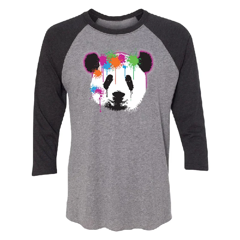 Zexpa Apparel™ Funny Neon Panda Head Colored 3/4 Raglan Tee Solid Color Striped Floral