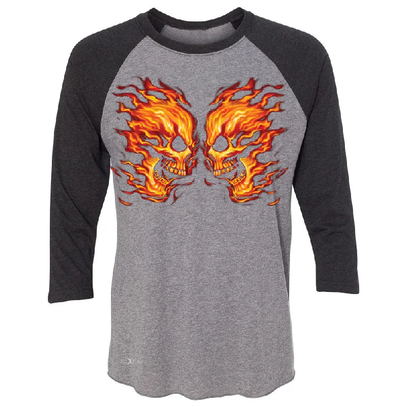 Zexpa Apparelâ„¢ Flaming Face Off Biker  3/4 Sleevee Raglan Tee Ghost Rider Biker Cool Tee Seamless Knitted Crochet