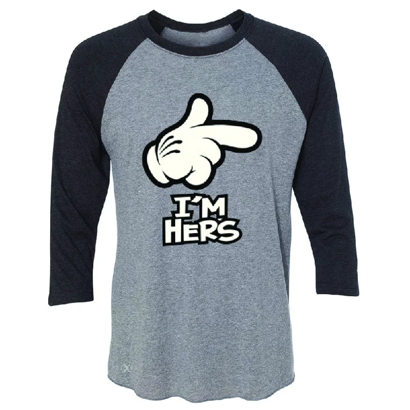 Zexpa Apparel™ I'm Hers Cartoon Hands Valentine's Day 3/4 Sleevee Raglan Tee Couple Tee Knit Fabric Woven Fabric Fleece Fabric